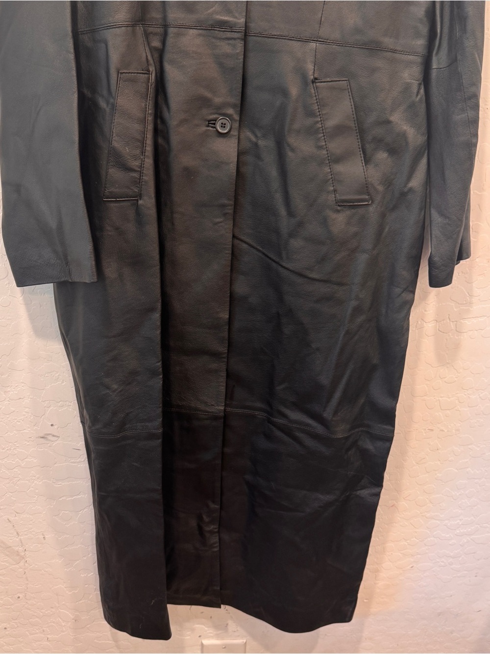 Newport News Trench Coat Womens Large Black Vintage 100% Leather Jacket Goth - Picture 3 of 11